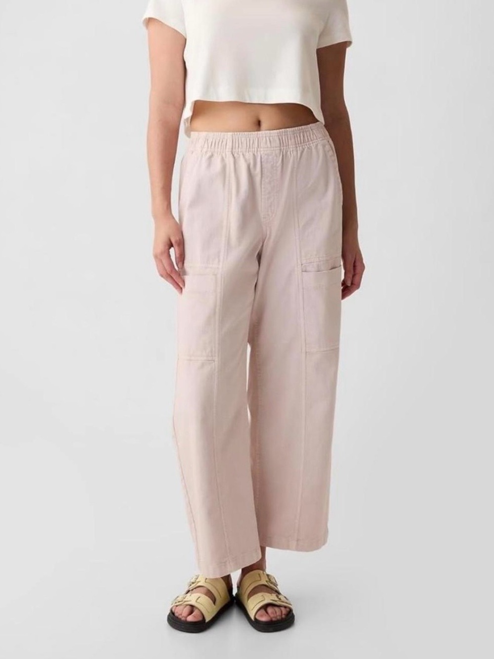 GAP high rise wide leg utility pull on jean pants in pink, size medium